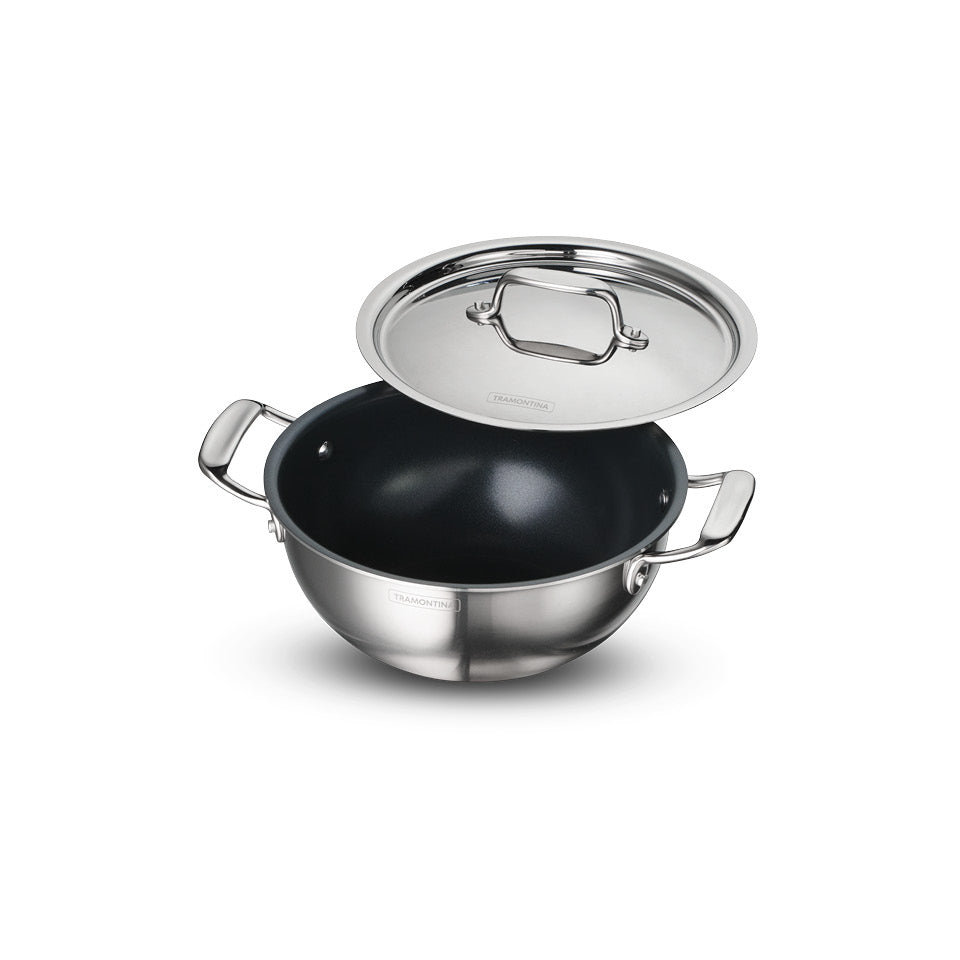 Fusao EX+ 22cm Ceramic Stainless Steel Tri-Ply Extra Deep Kadai with SS Lid - 3.0L