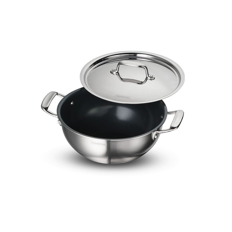 Fusao EX+ 24cm Ceramic Stainless Steel Tri-Ply Extra Deep Kadai with SS Lid - 3.8L