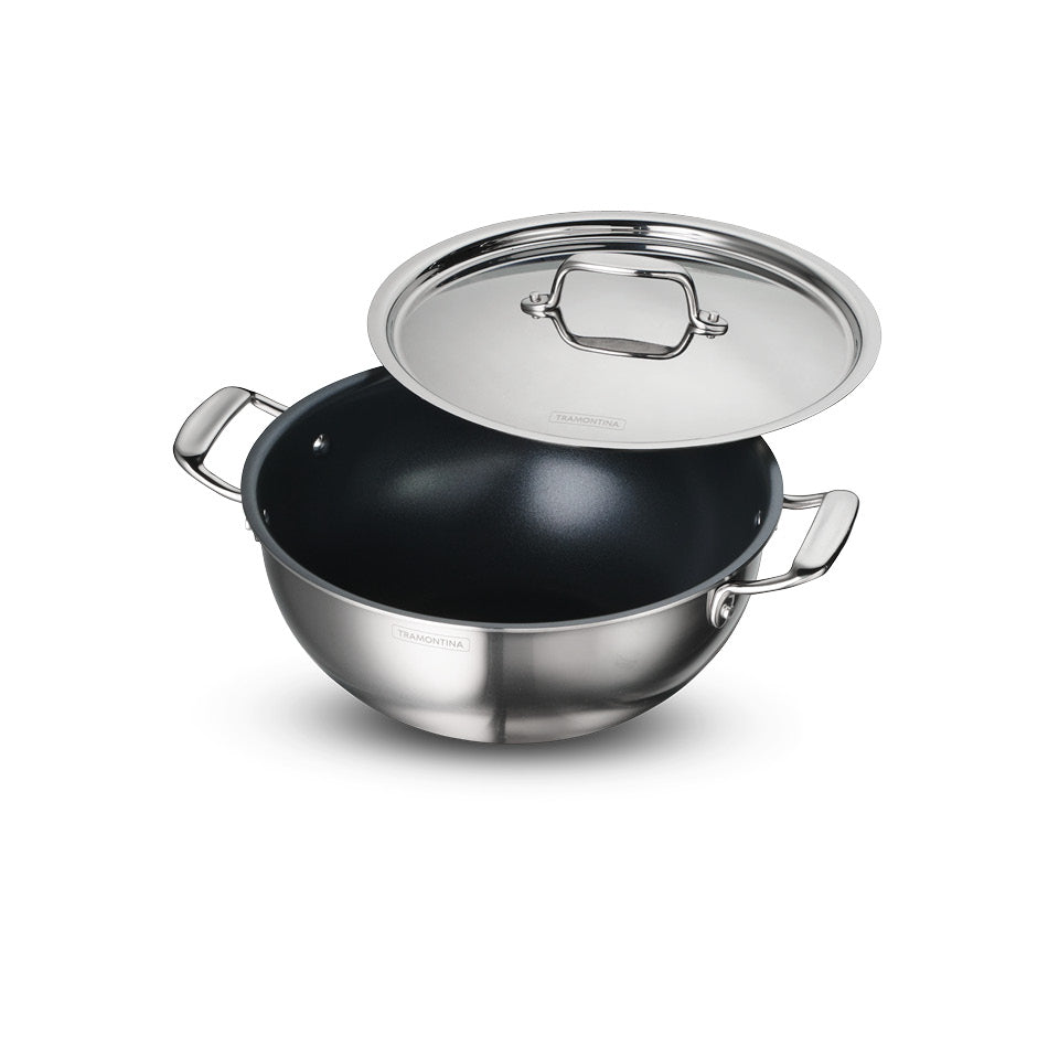 Fusao EX+ 26cm Ceramic Stainless Steel Tri-Ply Extra Deep Kadai with SS Lid - 4.7L