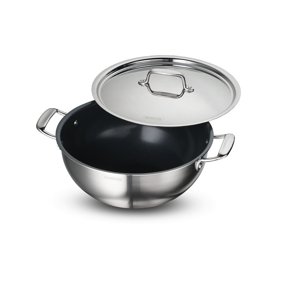 Fusao EX+ 28cm Ceramic Stainless Steel Tri-Ply Extra Deep Kadai with SS Lid - 5.9L