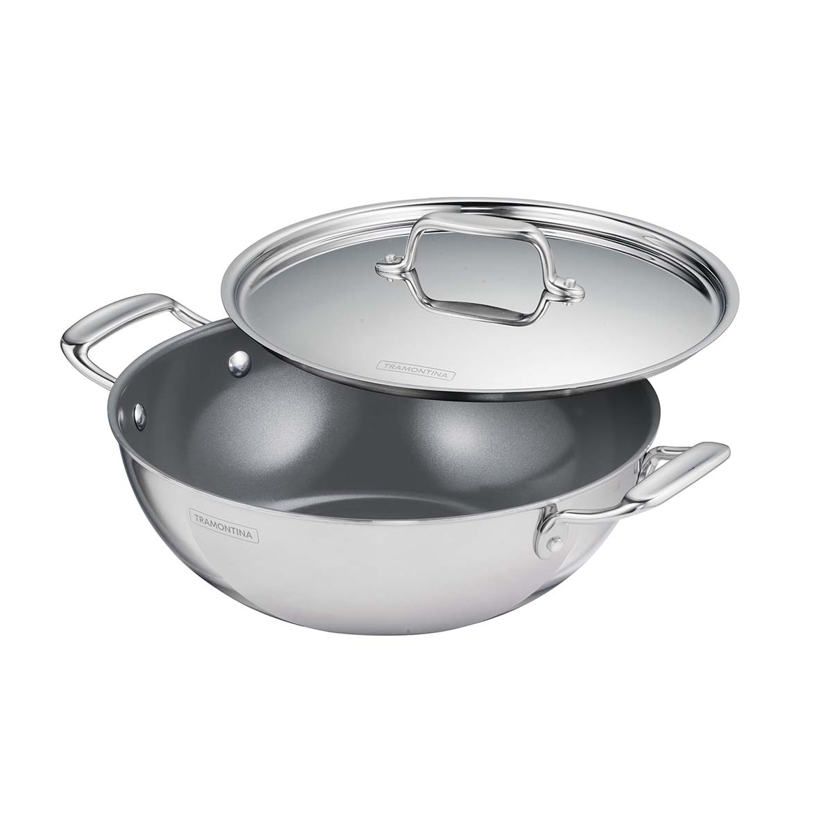 Fusao EX+ 24cm Ceramic Stainless Steel Tri-Ply Kadai with SS Lid - 2.6L
