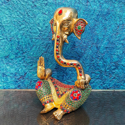 Unique Brass Ganapati Modern Abstract Aashirwad Table Accent | Height 12 inches