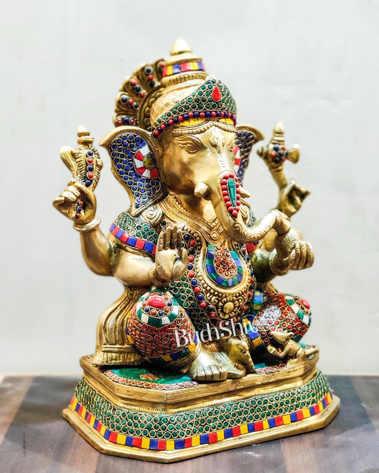 Unique Handcrafted Ganesha Statue with Sharp Features and Trishul Tilak 14"