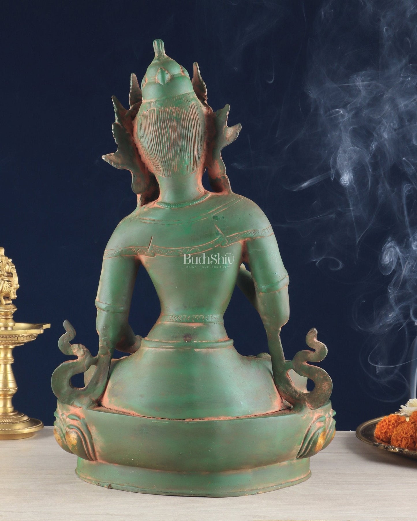 Vajrasattva, The Primordial Buddha – Antique Patina Brass Statue, 16"