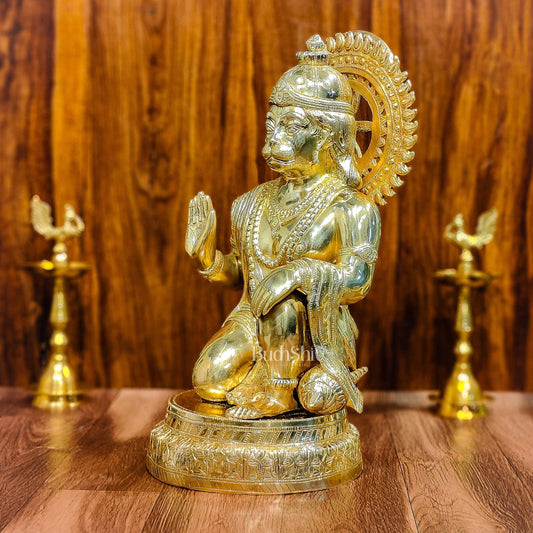 Veer Hanuman Brass Statue | Kneeling Aashirwaad Mudra | 19.5 inch