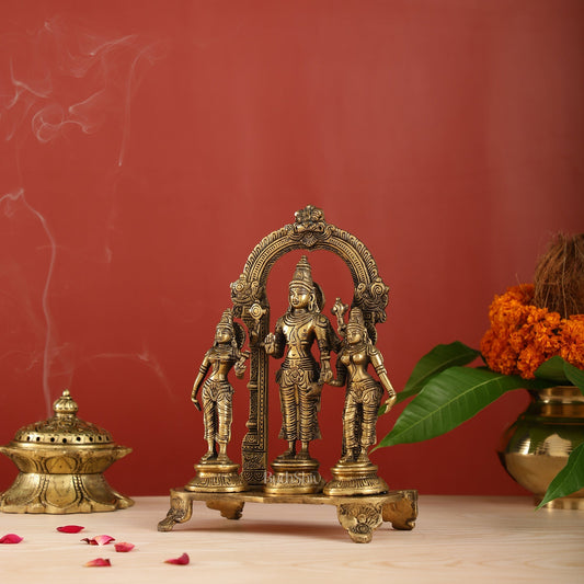 Vishnu with Bhudevi and Sridevi Brass statue with Prabhavali 10 inch