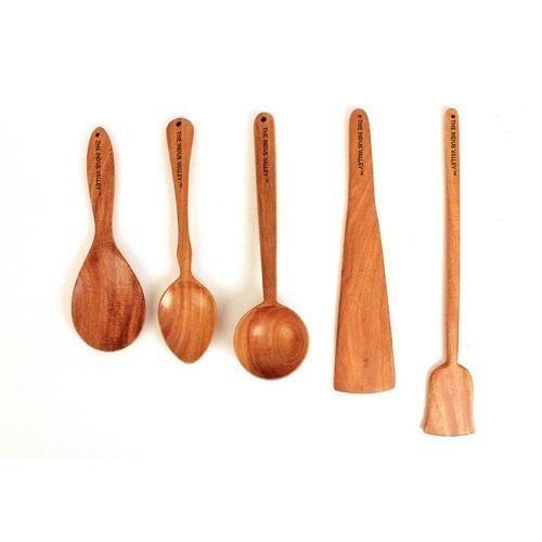 100% Natural Neem Wood Cooking & Serving Spoons/Spatula/Ladles, Set of 5, Toxin-free, Anti-microbial