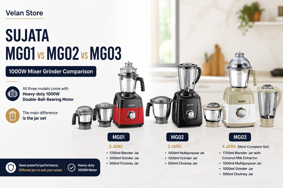 Sujata MG01 vs MG02 vs MG03: Which 1000W Mixer Grinder Should You Buy?