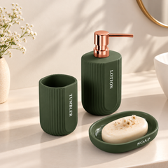 Plantex Ceramic Bathroom Set - Soap Holder for Bathroom/Liquid Soap Dispenser/Tumbler Holder/Toothbrush Holder - 3 Pcs Set (Model APS-NZBA-422)-1