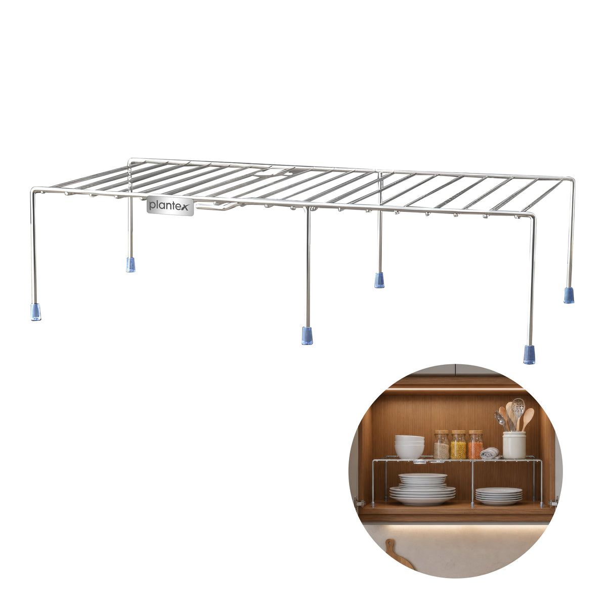 Plantex Stainless Steel Multipurpose Expandable Dish Rack/Expandable Storage Shelves for Kitchen Cabinets/Plate Stand/Utensil Rack(Chrome-Silver)-3