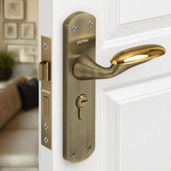 Plantex Heavy-Duty Door Lock/Door Handle Lock Set 6-Lever Lock Mechanism/Mortise Lock with 3 Keys, Brass Lockbody & Cylinder (8134 - Brass Antique & PVD Gold)-1