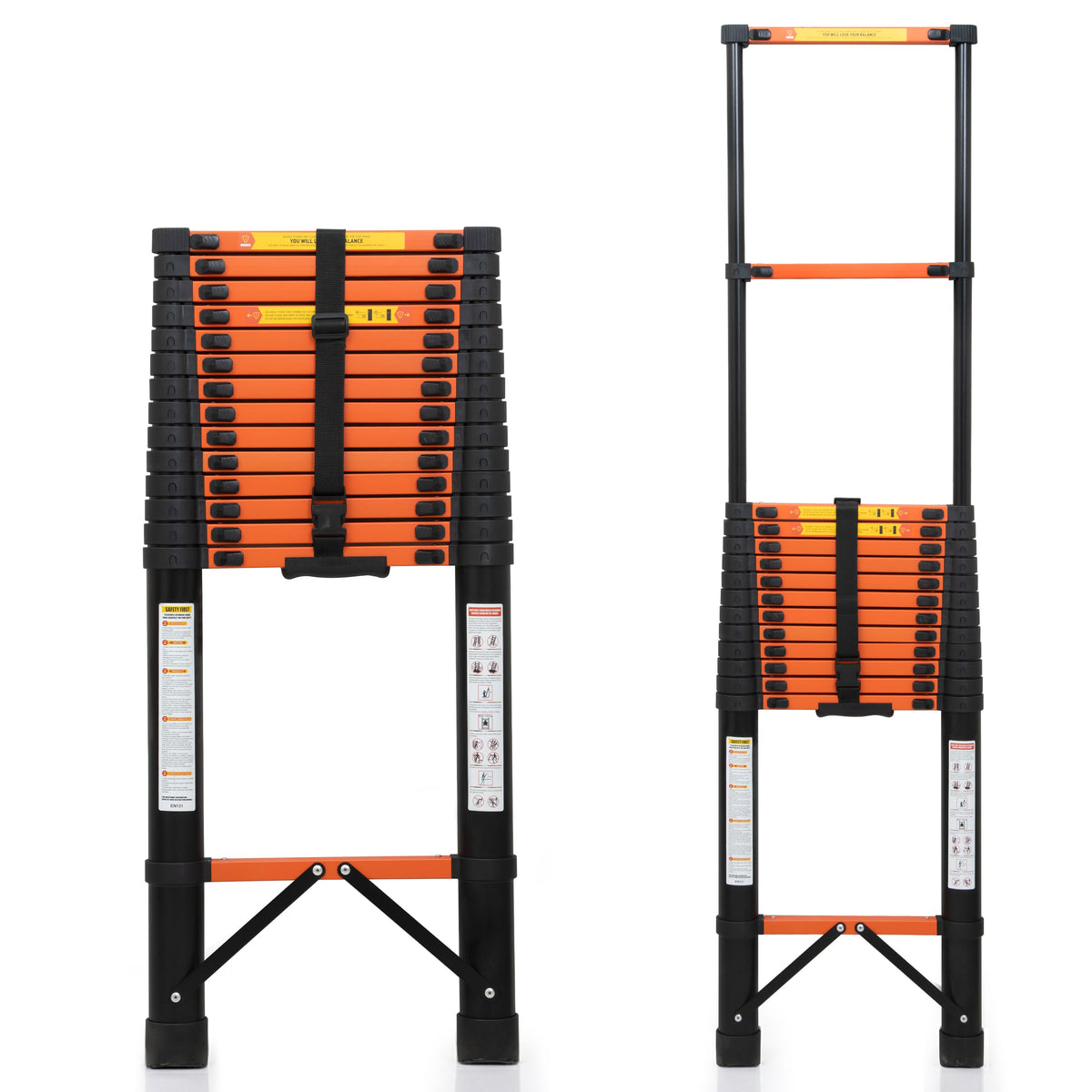 Plantex 5.9m (19.35 ft.) Telescopic Ladder/Carbon Steel 15-Steps Portable & Compact Ladder/Foldable Multipurpose Collapsible Ladder for Home & Outdoor Use - (Orange)