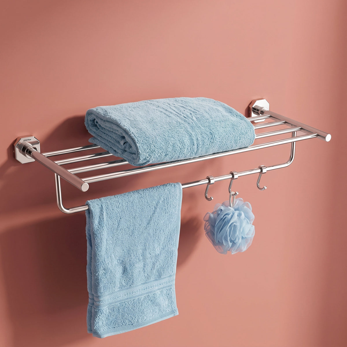Plantex 304 Grade Stainless Steel Towel Rack with Hooks/Bathroom Towel Rod/Towel Hanger/Bathroom Accessories - Nipron (24-inch) Chrome-1