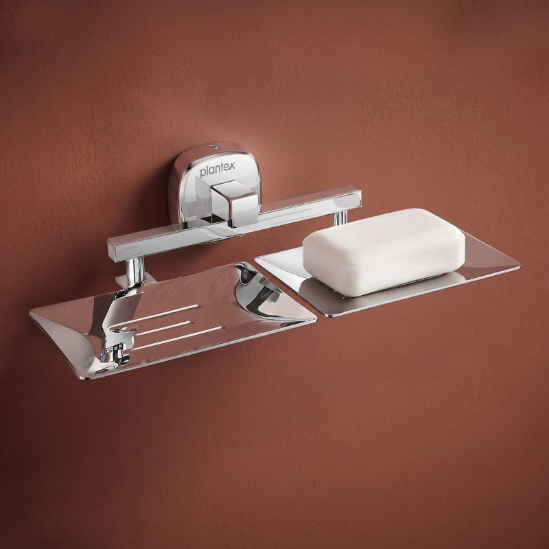Plantex 304 Grade Stainless Steel Double Soap Dish/Soap Case/Soap Holder/Soap Stand for Bathroom Accessories - Maxx (Chrome)-1