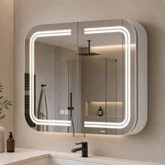 Plantex Stainless Steel Bathroom Cabinet with Mirror/Double Door Bathroom Cabinet Storage/LED Mirror Cabinet for Bathroom Wall/Bathroom Organiser Cabinet (28x23 Inch-White)-1