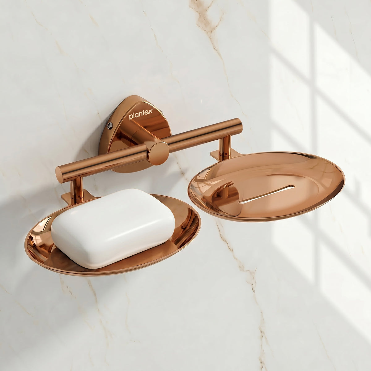Plantex J4 Stainless Steel Double Soap Dish for Bathroom/Soap Holder for Bathroom/Wall Mounted Soap Holder/Bathroom Accessories (PVD Rose Gold Finish) Angel-1