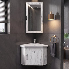 Plantex Glass, Ceramic, HPP Unbrekable Wall Mount Vanity Cabinet with Washbasin and Mirror/Corner Basin with Cabinet for Bathroom - (484, White)-1