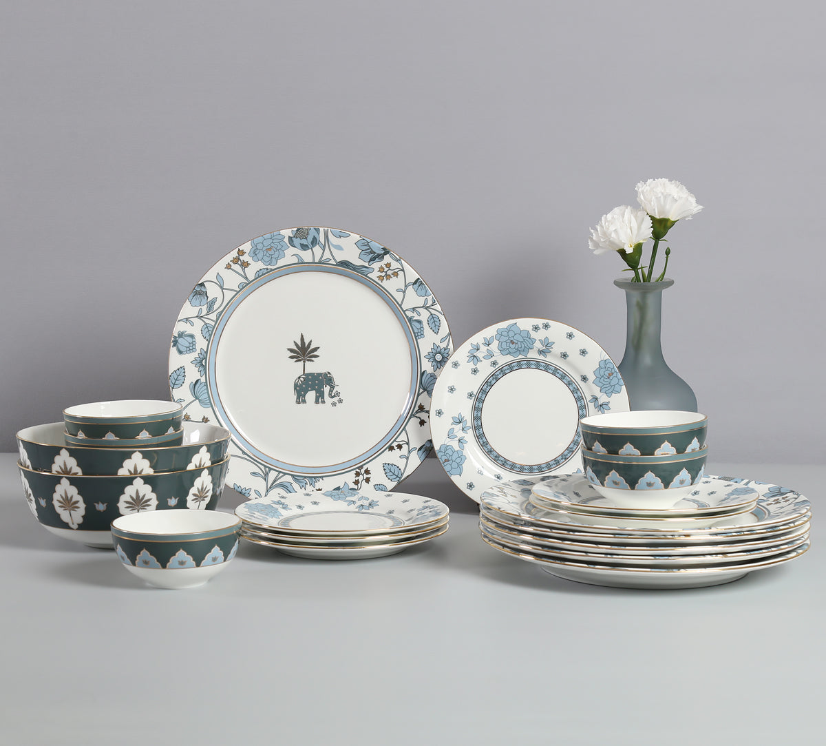 India Circus Gardenia Dreams Dinner Set (Pack Of 20), For Family of 6