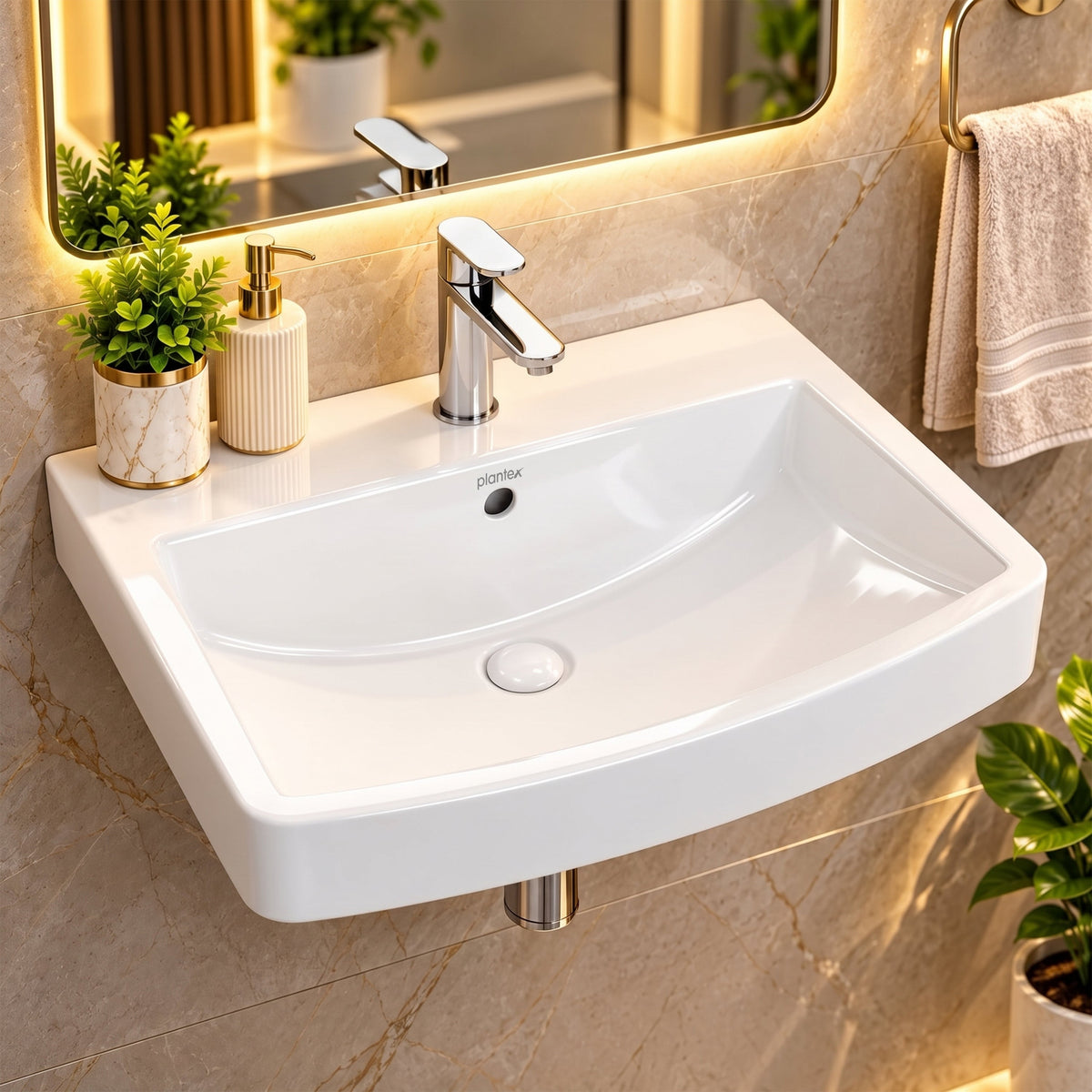 Plantex Platinum Ceramic Rectangular Wall Hung Basin/Washbasin for Bathroom/Wall Mounted Wash Basin/Sink for Living Room with 10 Years Glaze Warranty by Plantex(Glossy White - 20 x 15 x 8 Inch)-1