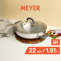 Meyer Trivantage Stainless Steel Triply Cookware Kadai/Wok with Lid, 22cm