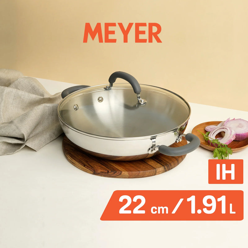 MEYER 3pcs Cookware Set (Presta 5.5L Pressure Cooker+22cm Steel Kadai+14cm Steel Milkpan)