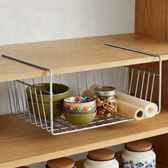 Plantex Under Shelf Organizer Rack for Kitchen Cabinet/12 Inch Multifunction Hanging Shelf Basket for Storage & Organization/Stainless Steel Under Cabinet Storage Rack - (Pack of 1, Chrome)-1