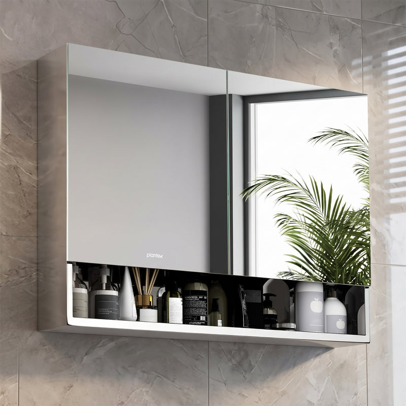 Plantex Bathroom Mirror Cabinet/304 Stainless Steel Bathroom Cabinet with Mirror/Bathroom Storage Cabinet/Wall Mounted Mirror Bathroom Cabinet (24x32 Inch-Chrome/Double Door)-1