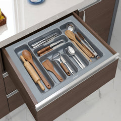 Plantex Polyvinyl Chloride Cutlery Tray/Cutlery Organizer for Kitchen Drawer/Modular Kitchen Accessories Organizer Grey (21 x 18.5 Inch)-1