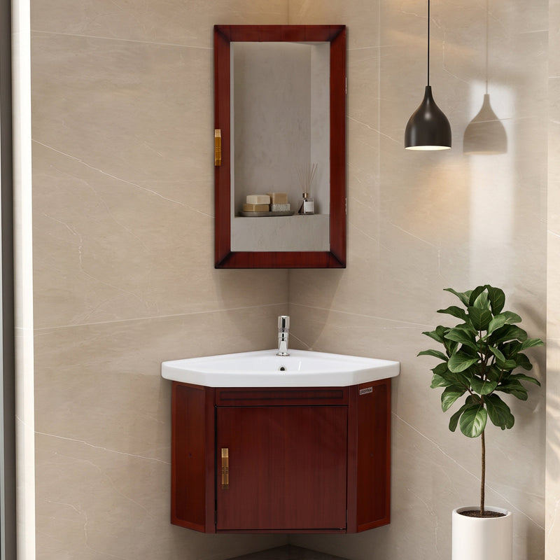 Plantex Vanity Set for Bathroom/Wall Mount Vanity Cabinet with Washbasin and Mirror/Corner Washbasin with Unbrackable Cabinet Full Set/Bathroom Accessories - (461, Brown)-1