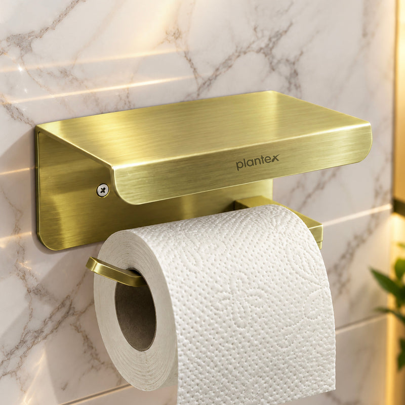 Plantex Toilet Paper Holder for Bathroom/304 Grade Stainless Steel Tissue Paper Roll Holder with Mobile Stand/Bathroom Accessories - Pack of 1 (Brass Antique)-1