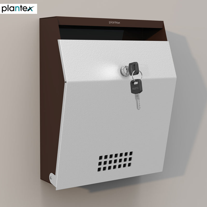 Plantex Letter Box/GI Steel Suggestion Box for Office with Key Lock/Post Box for Gate Home/Complaint Box/Wall Mounted Mail Box - (Coffee & White)-1