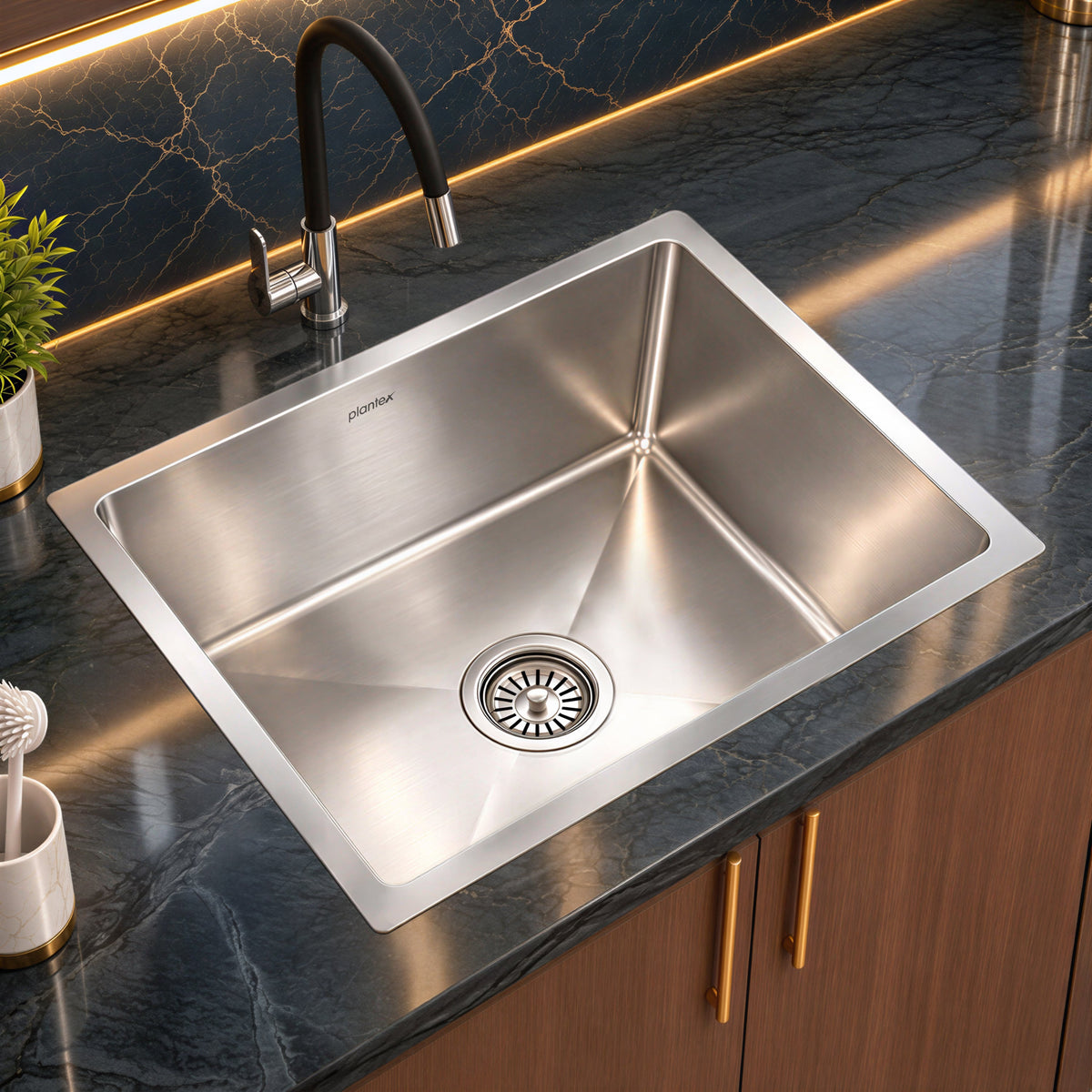 Plantex Guranteed Stainless Steel 304 Grade Kitchen Sink/Undermount Sink for Kitchen with 7 Years of Warranty by Plantex/Single Bowl Sink with Fittings & Drying Rack (Silver Matt - 21x18 Inches)