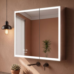 Plantex 304 Stainless Steel Bathroom Cabinet with Mirror/Bathroom Cabinet Storage/LED Mirror Cabinet for Bathroom Wall (18x18 Inch-LED & Defogger/Chrome/Double Door)-1