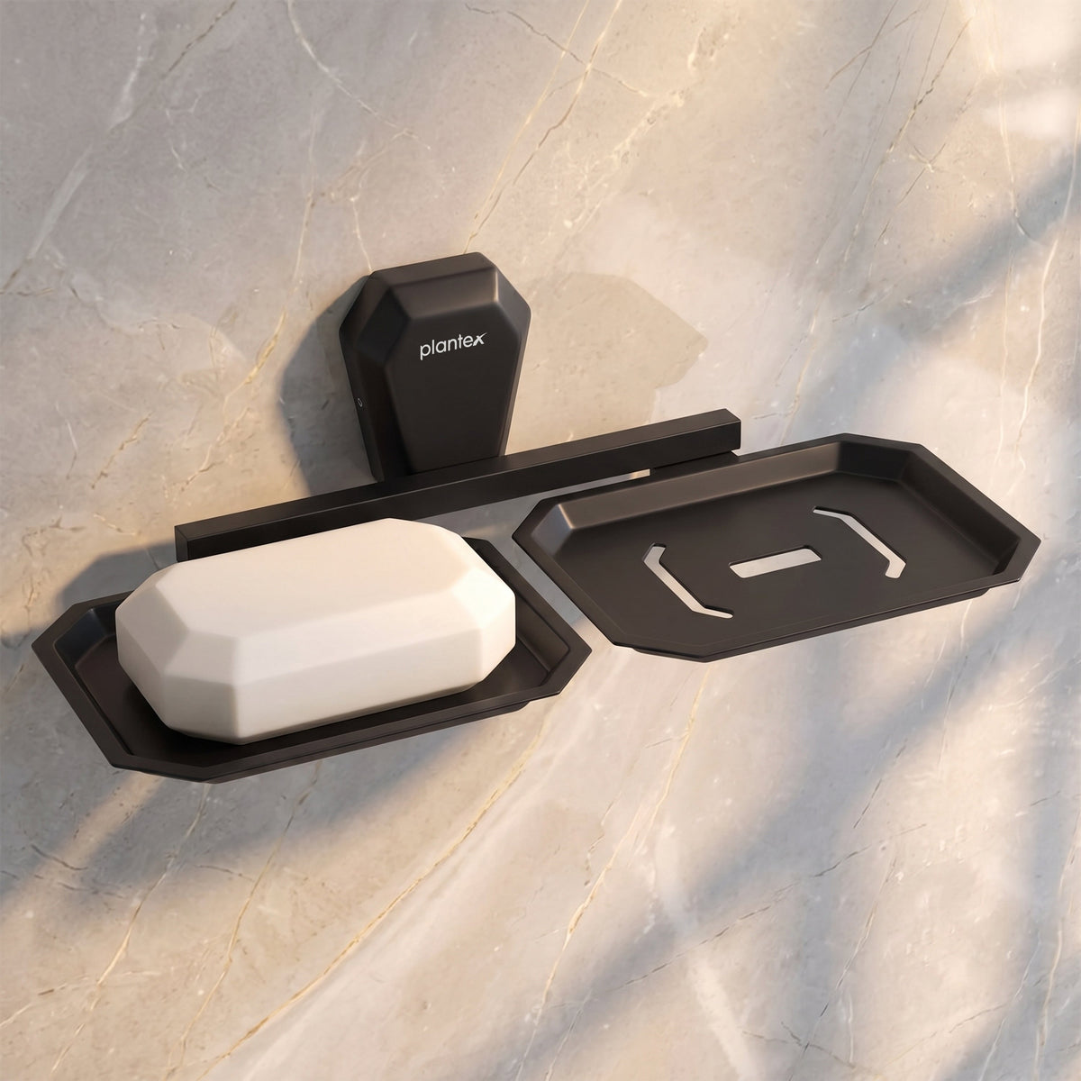 Plantex Double Soap Dish for Bathroom/304 Grade Stainless Steel Dual Soap Holder/Soap Case/Soap Stand/Bathroom Accessories - Pack of 1 (PMB-2408, Z-Black)-1