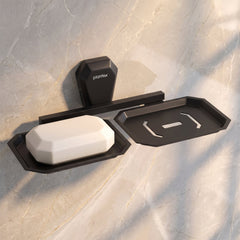 Plantex Double Soap Dish for Bathroom/304 Grade Stainless Steel Dual Soap Holder/Soap Case/Soap Stand/Bathroom Accessories - Pack of 1 (PMB-2408, Z-Black)-1