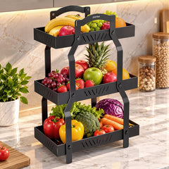 Plantex Metal Fruit Basket for Kitchen/Vegetable Storage Stand/3-Tier Multipurpose Storage Rack for Countertop Pack of 1, Black (30.5 x 18 x 47.5 cm)-1