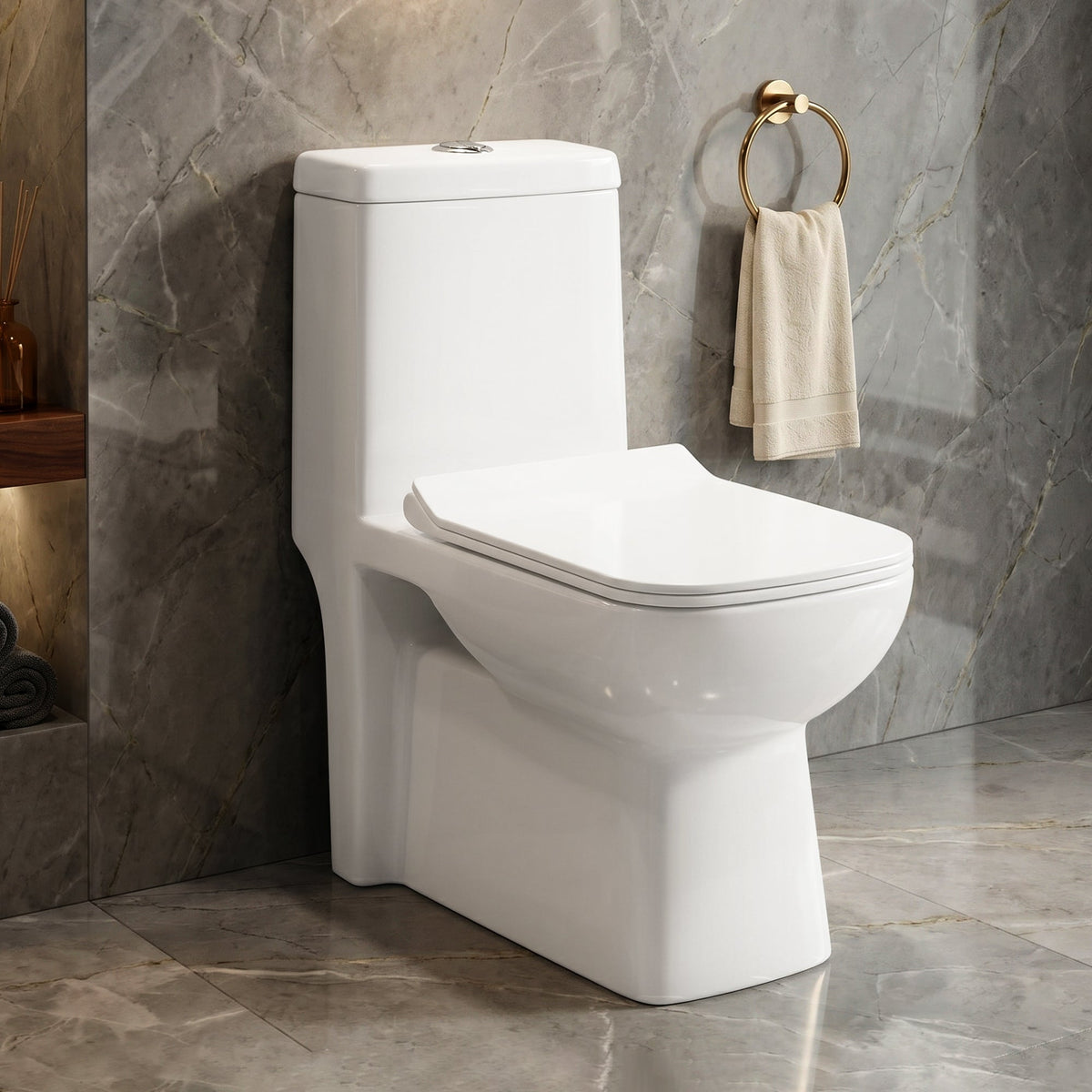 Plantex Platinum Ceramic Commode Toilet/S Trap One Piece Western Toilet/Rim Washdown Flush Commode with Soft Close Toilet Seat Cover (White, Ultra)-1