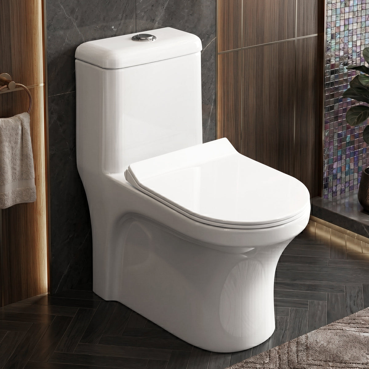 Plantex Siphonic Flush System Ceramic Commode/S Trap Western Toilet with Siphonic Vacuum Flush/One Piece Western Commode With Soft Close Toilet Seat (White - Ukrain)