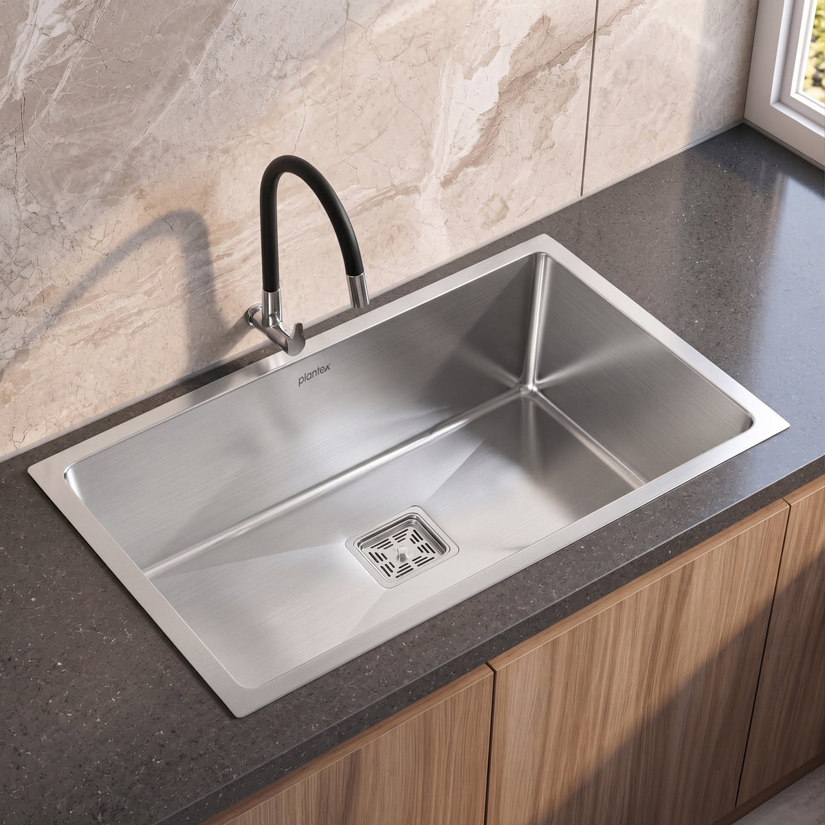 Plantex Premium Stainless Steel Kitchen Sink/Heavy-Duty Sink for Kitchen with 25 Years Warranty by Plantex/Single Bowl Sink with Square Coupling, Hose Pipes and Drain Racks (Matt- 30 x 18 x 9 Inches)-3