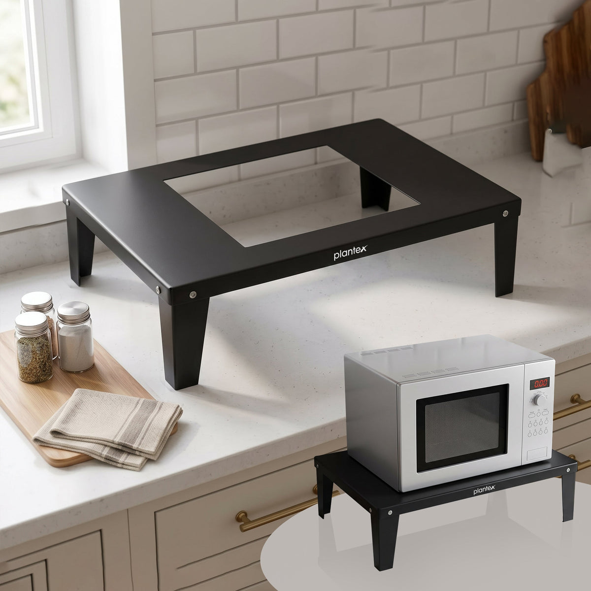 Plantex Metal Oven Stand/Microwave Stand for Kitchen Platform/Easy to Screw-Fit & Assemble OTG Rack/Kitchen Storage Shelf Metal (Black)-1