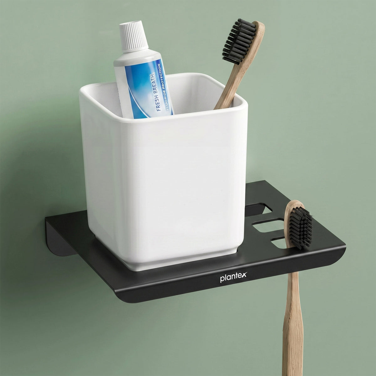 Plantex Stainless Steel with ABS Material Tumbler Holder/Tooth Brush Holder/Organizer/Bathroom Accessories - (Matt Black)-1