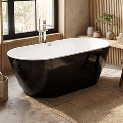 Plantex Bathtub For Bathroom/Freestanding Bath tub for Adults/Deep Soaker Bathtub with Overflow, Popup and Drain Pipe (BSM-203-Black & White-1700mm)-1