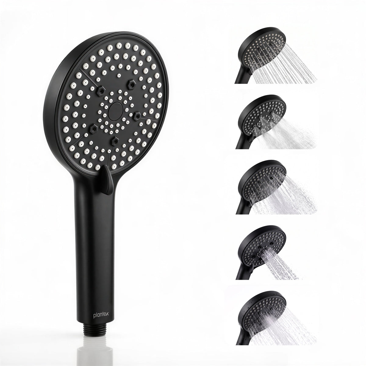Plantex Hand Shower for Bathroom/5 Mode Multifunctional Shower/5-Inch ABS Plastic Silicone Handheld Shower Head/Easy Mode Switching (Black, APS-8607)
