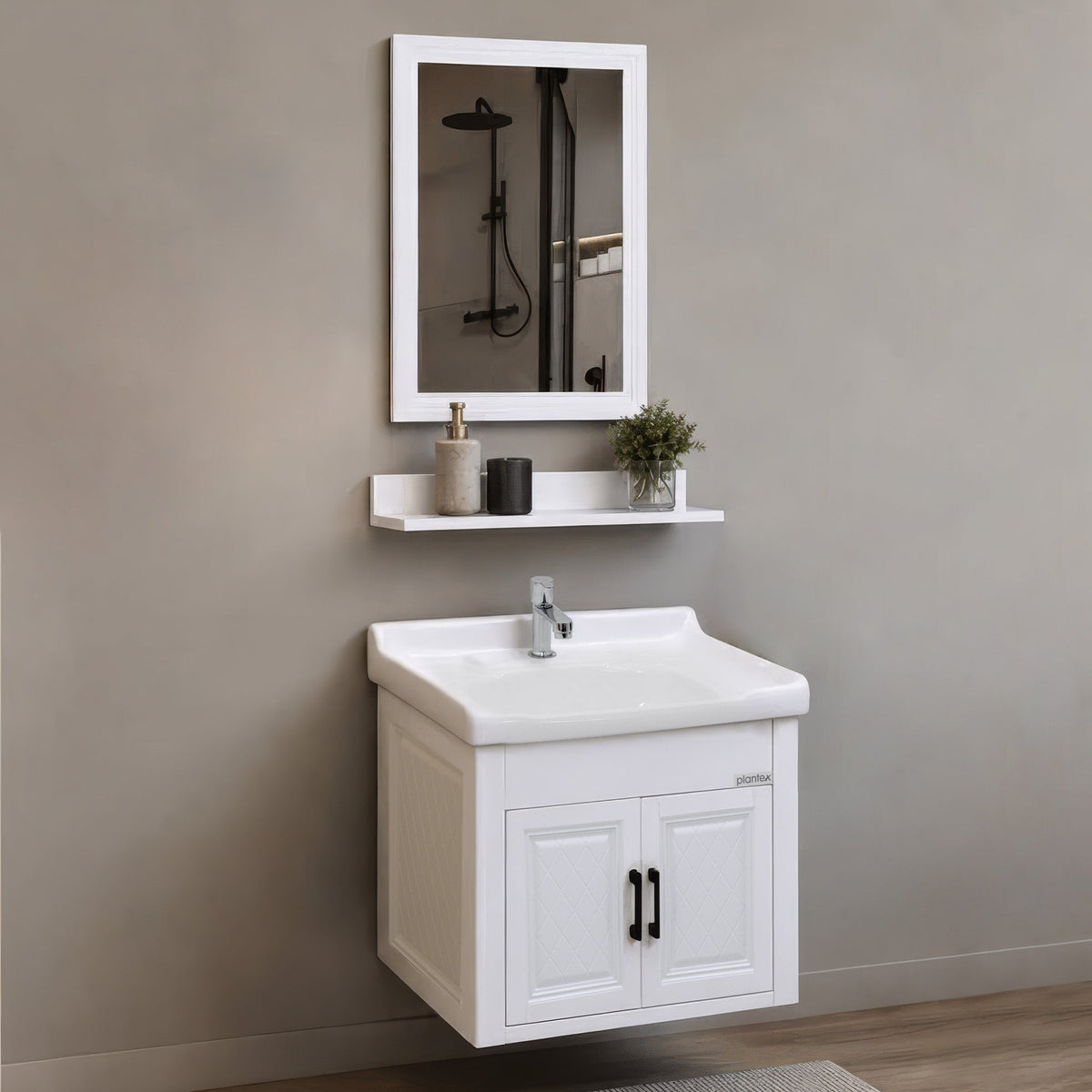 Plantex Wash Basin with Cabinet Full Set/Unbrekable Bathroom Vanity & Washbasin Set/Basin Cabinet for Bathroom with Mirror (White)-1