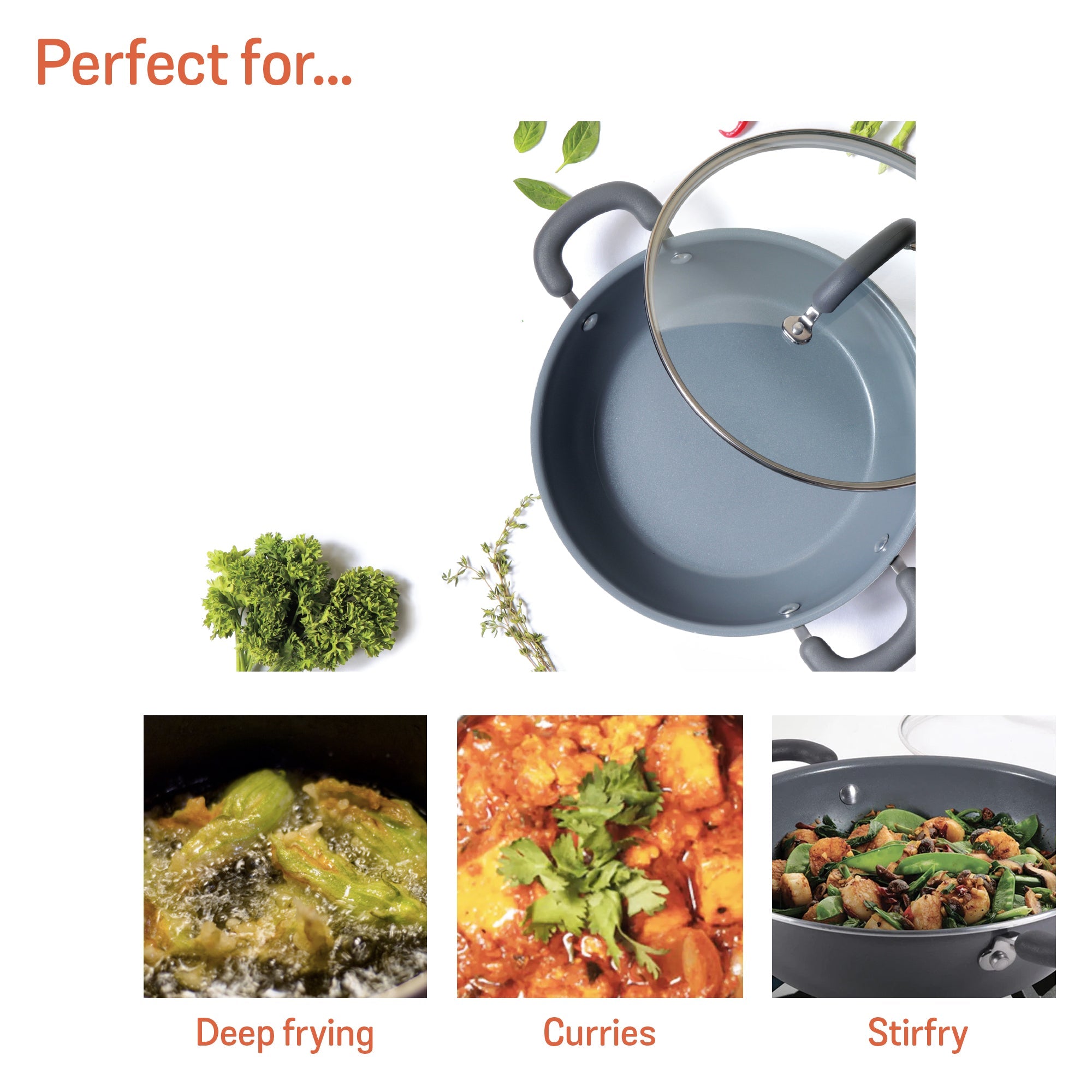 Meyer Anzen Ceramic Coated Cookware 30cm Wok / Kadai with Lid