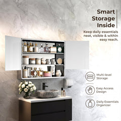 Plantex Bathroom Mirror Cabinet/304 Stainless Steel Bathroom Cabinet with Mirror/Bathroom Storage Cabinet/Wall Mounted Mirror Bathroom Cabinet (24x32 Inch-Chrome/Double Door)-3
