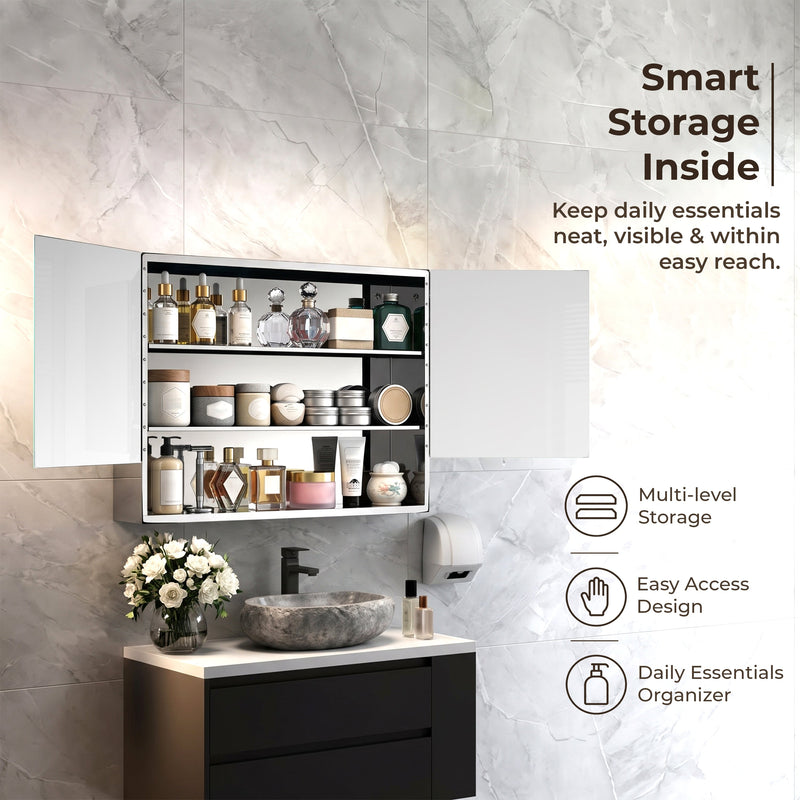 Plantex Bathroom Mirror Cabinet/304 Stainless Steel Bathroom Cabinet with Mirror/Bathroom Storage Cabinet/Wall Mounted Mirror Bathroom Cabinet (24x32 Inch-Chrome/Double Door)-3