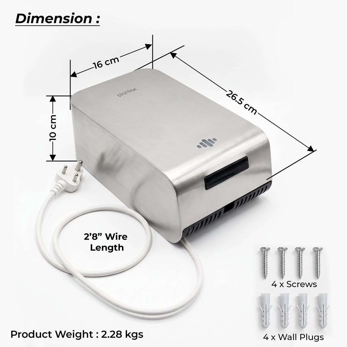 Plantex Automatic Hand Dryer 1000W/304 Stainless Steel Touchless Hand Dryer-2