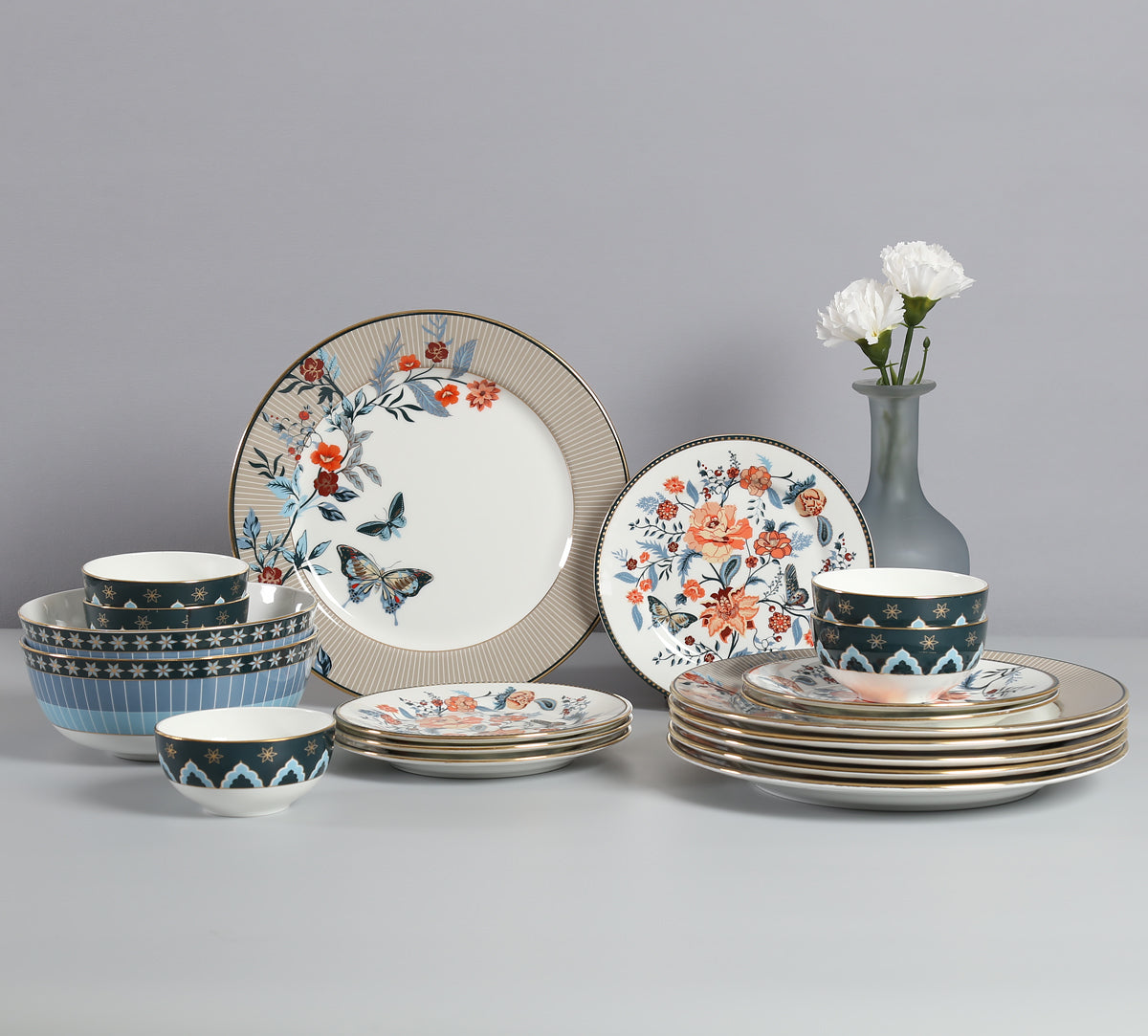 India Circus Nature's Bloom Dinner Set (Pack of 20), For Family of 6