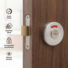Plantex Bathroom Indicator with Lock/Stainless Steel Red and Green Indicator Keyless Door Lock/Round Toilet Partition Door Lock - Pack of 1 (Matt)-4